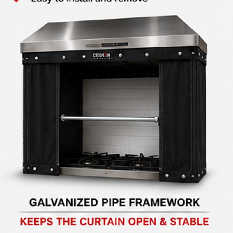 Cookin Curtain framework concept with horizontal support bar